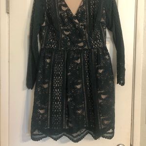 Hunter Green and Nude Lace Dress